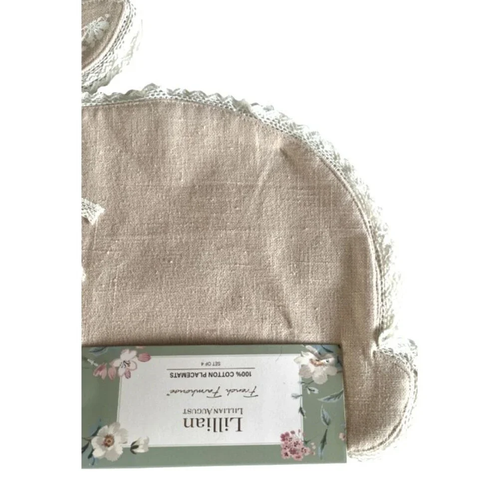 Lillian August Bunny Shaped Placemats Beige Lace Accents Kids Easter Set of 4